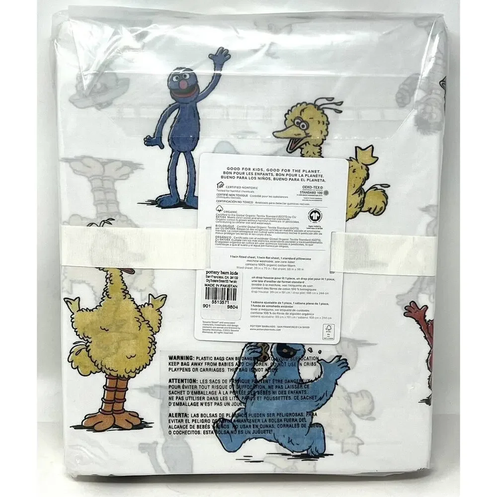 Pottery Barn Kids Sesame Street TWIN SIZE Organic Sheet Set of 3 Pc Big Bird